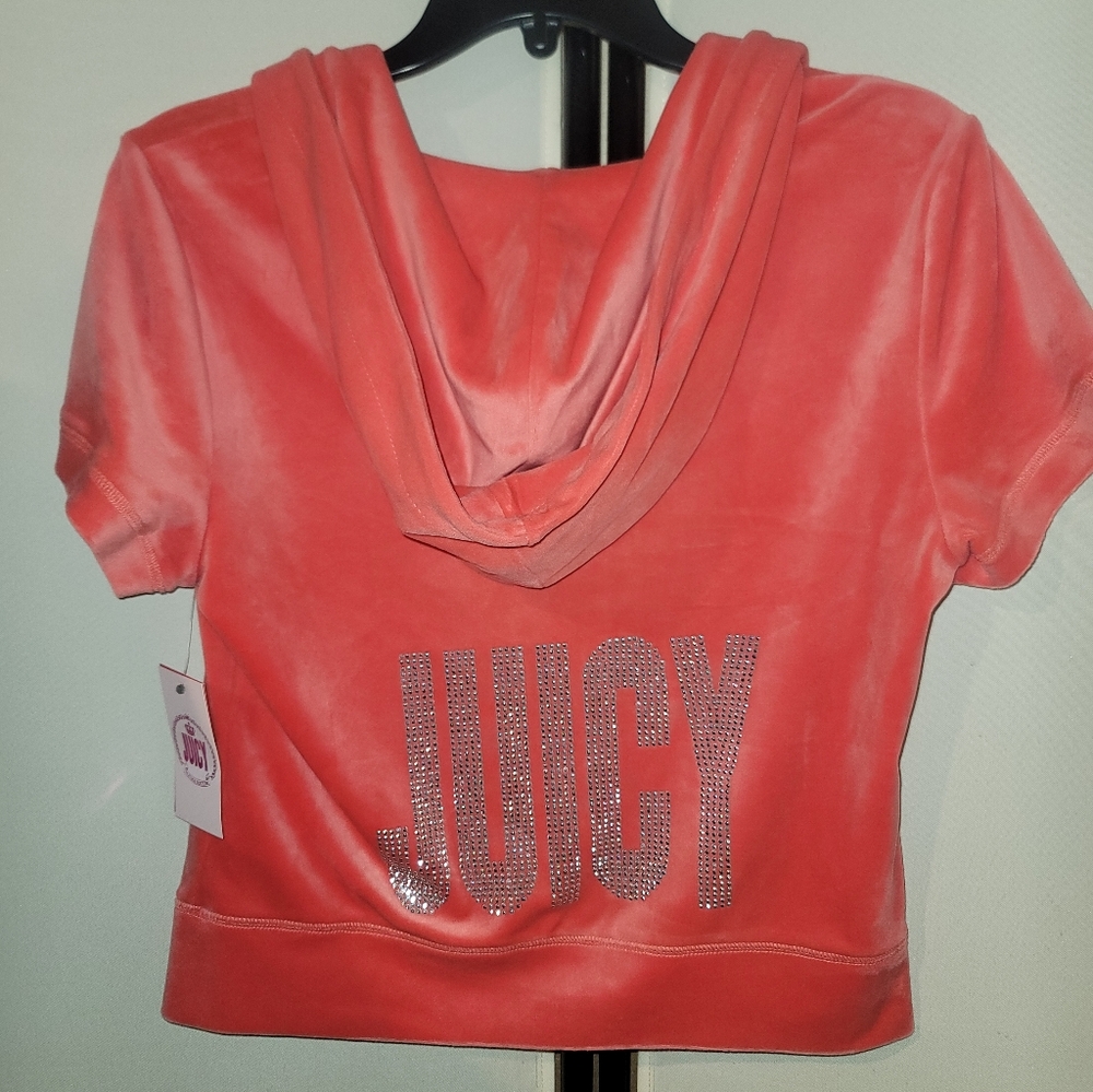 Juicy Couture Coral Zip-Up Short Sleeve Hoodie Size Medium